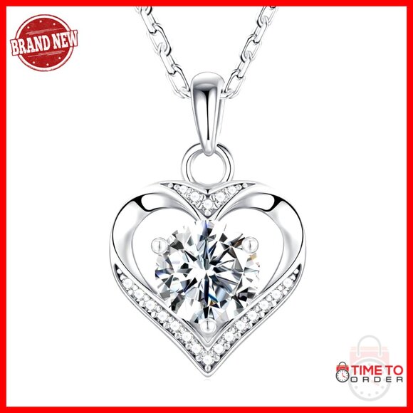 Sterling Silver Moissanite Heart Pendant Necklace Elegant Gift for Women